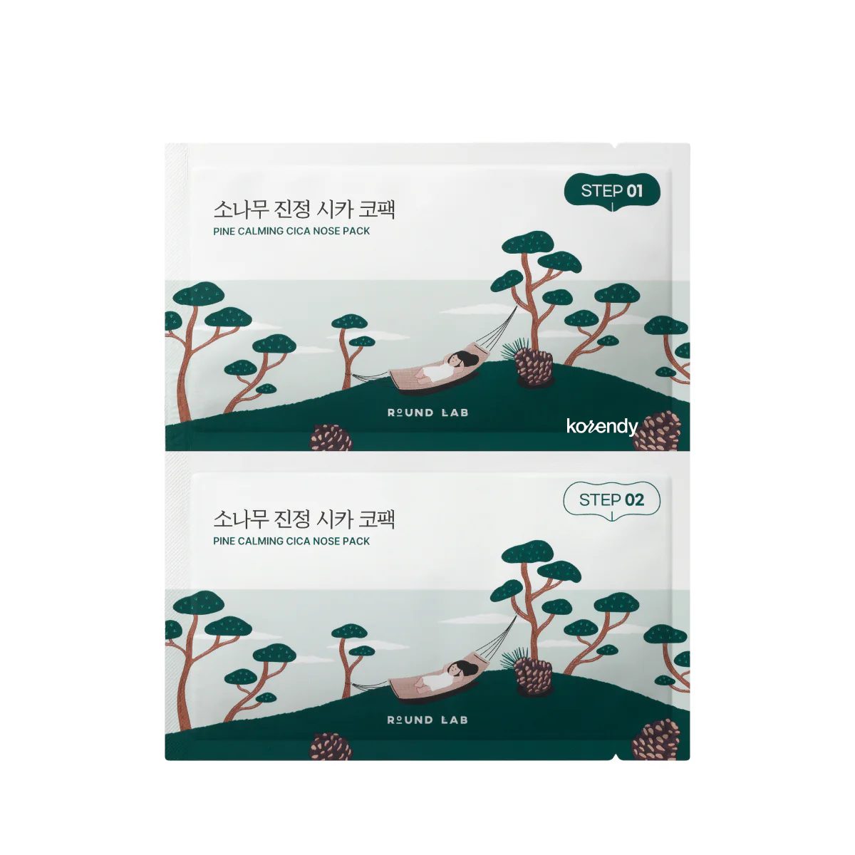 Round Lab - Pine Calming Cica Nose Pack (Siyah Nokta ve Gözenek Görünümü Engelleyici, LHA/PHA ve Cadı Fındığı İçerikli 2 Aşamalı Burun Maskesi) 5li