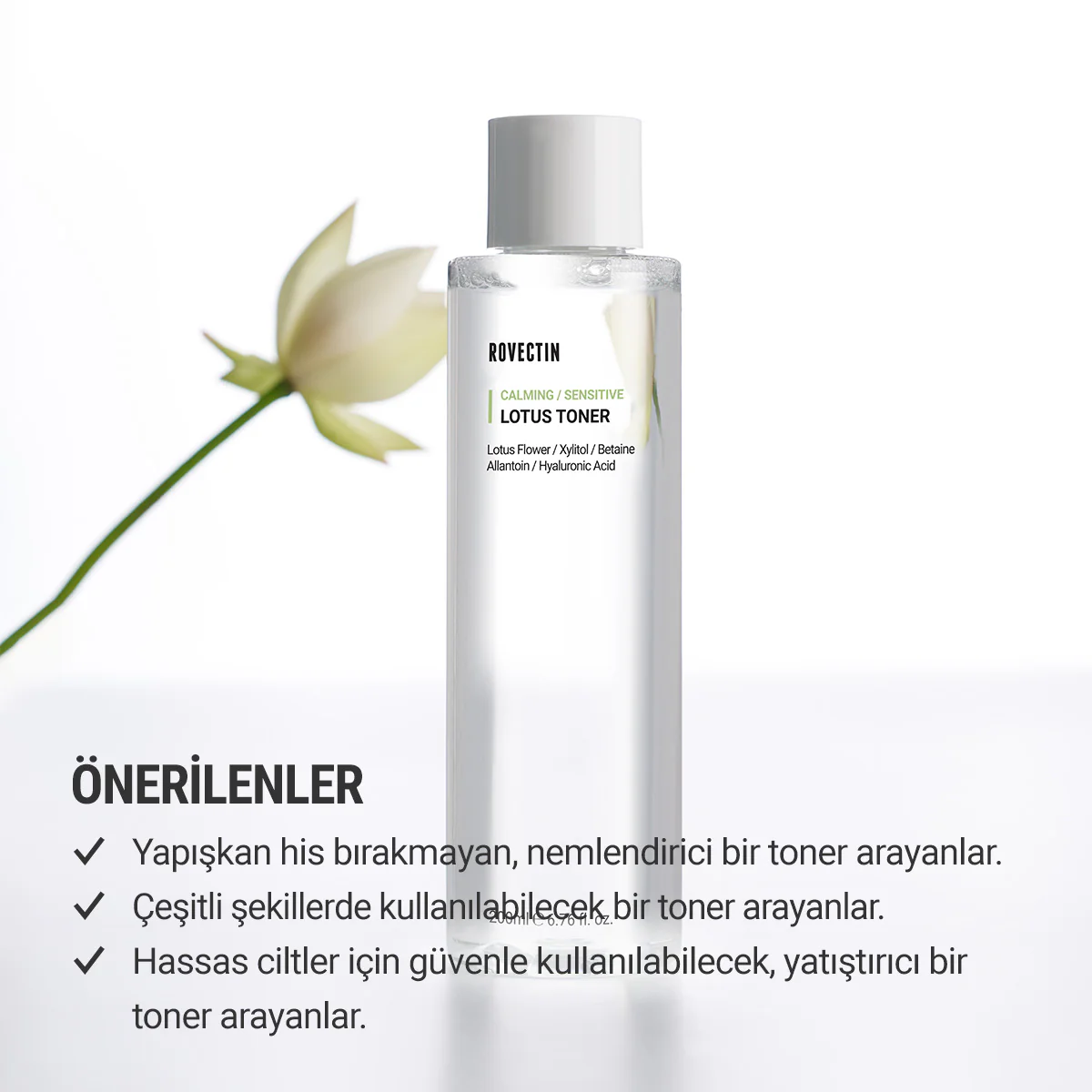 Rovectin - Calming Lotus Toner 200ml (Hyaluronik Asit Lotuslu Nemlendiren Tonik) 200ml (%30 İndirimli) - Image 3