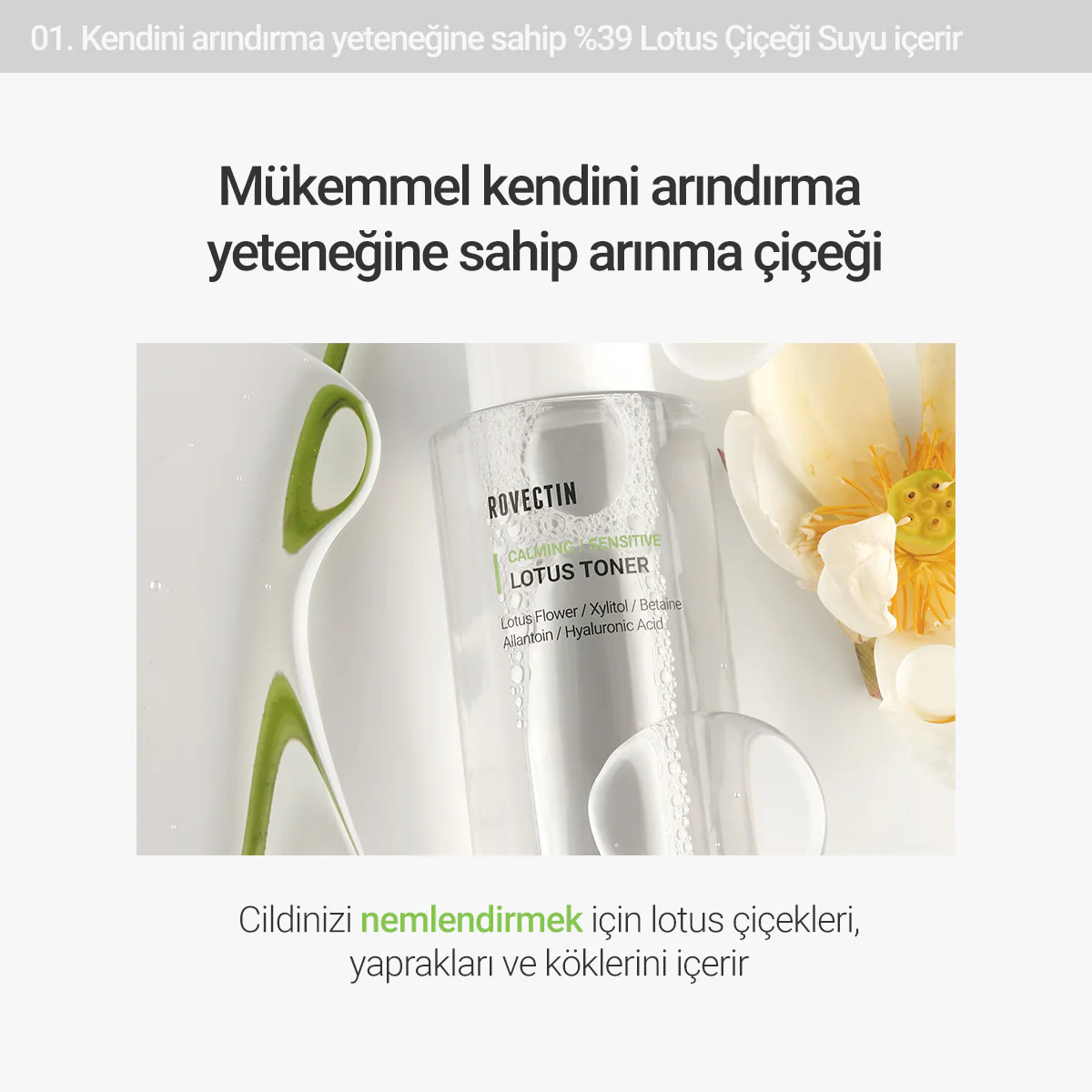 Rovectin - Calming Lotus Toner 200ml (Hyaluronik Asit Lotuslu Nemlendiren Tonik) 200ml (%30 İndirimli) - Image 5