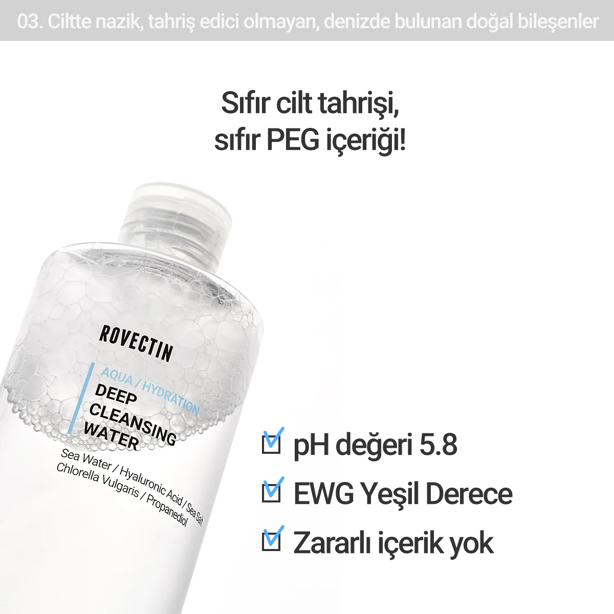 Rovectin - Aqua Deep Cleansing Water (Hyaluronik Asit ve Deniz Sulu Kurutmayan Misel Suyu) 400ml (%30 İndirimli) - Image 8