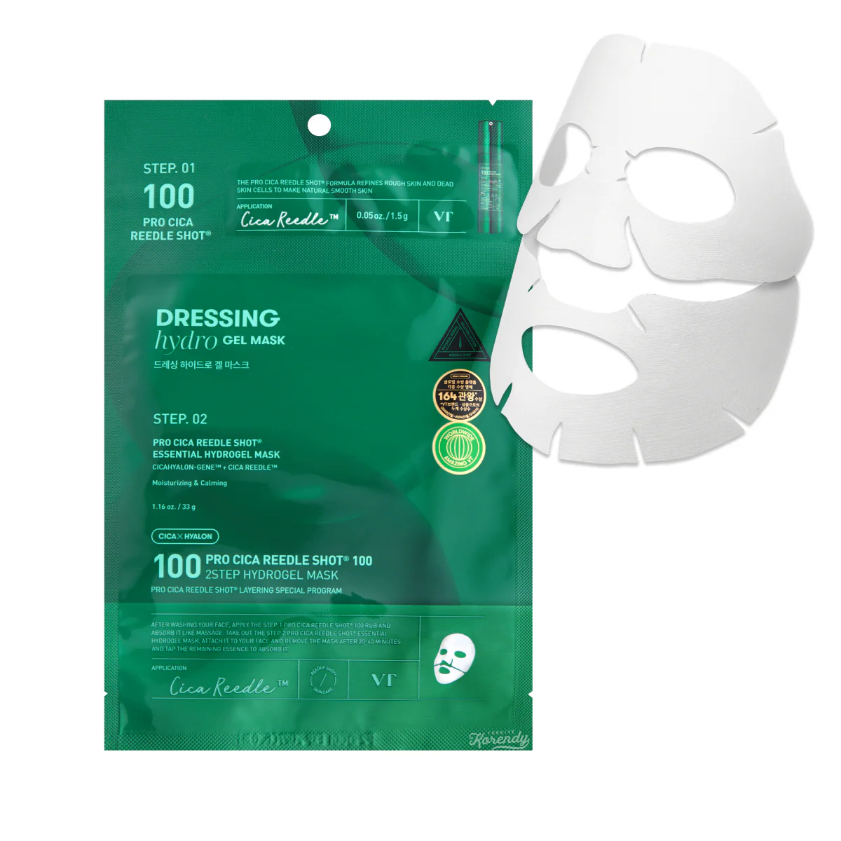 VT Cosmetics - Pro Cica Reedle Shot 2STEP Hydrogel Mask (2 Adımda Mikro Bakımlı Cica Özlü Hidrojel Maske) 1.5g + 33g