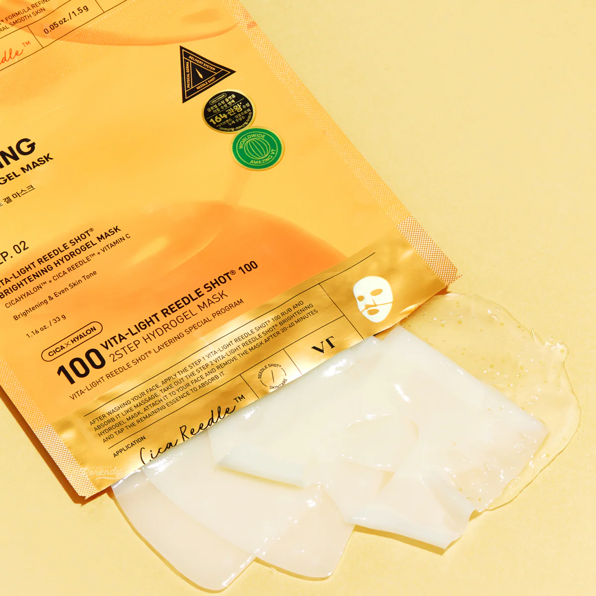 VT Cosmetics - Vita Light Reedle Shot 100 2STEP Hydrogel Mask (2 Adımda Mikro C Vitaminli Hidrojel Maske) 1.5g + 33g - Image 2